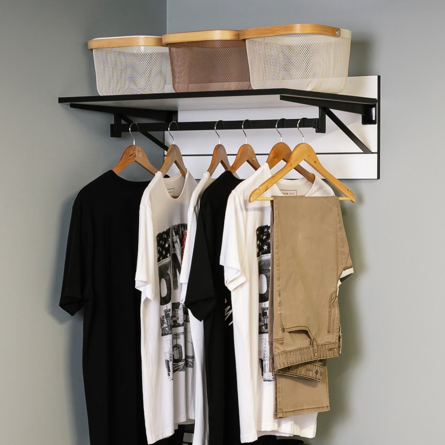 Shelf n More Robe Kit 800mm with deep top shelf and hanging