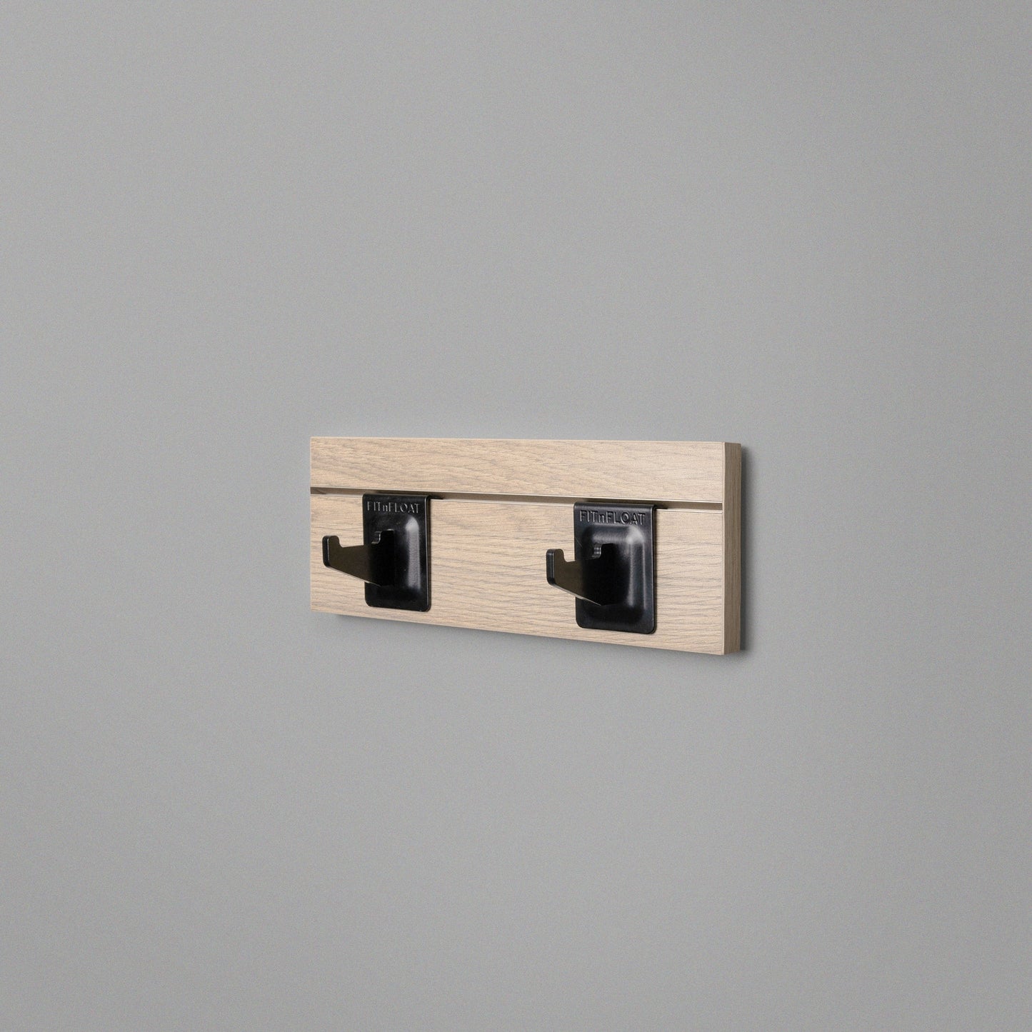 Woodgrain Floating Shelving Back Panel With Two Black Hooks