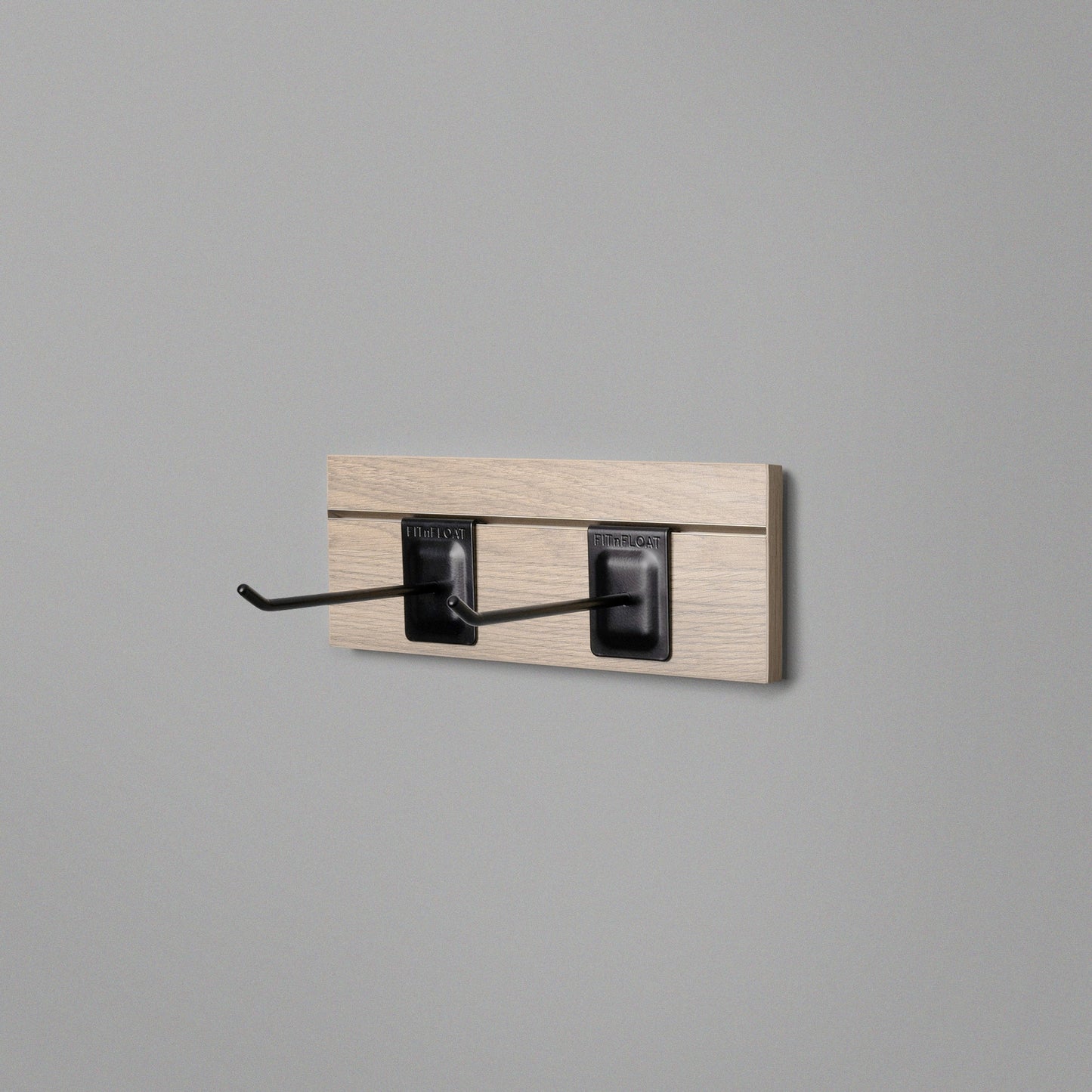 Woodgrain Floating Shelving Back Panel With Two Black Prongs