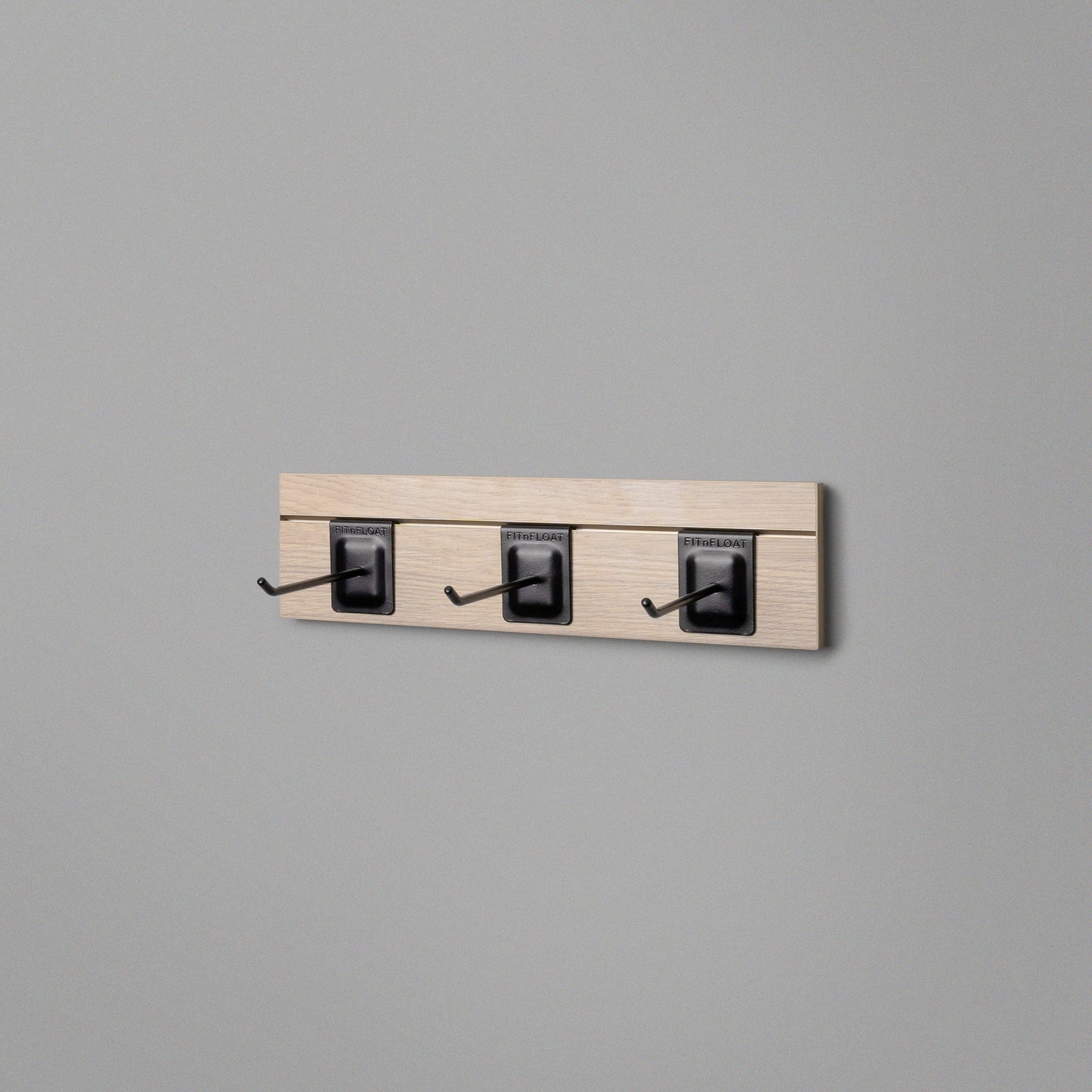 Woodgrain Floating Shelving Back Panel With Three Black Prongs