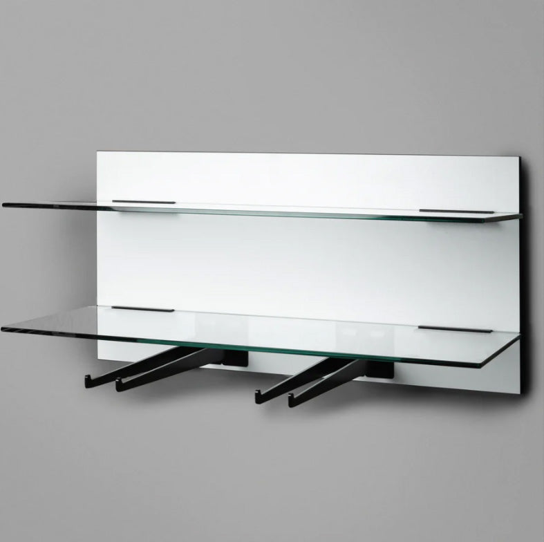 Shelf n More 800mm Glass Shelf kit with hanger arms, Backpanel 2 lines with 2 x 800 Glass Shelf, plus 4 Arms