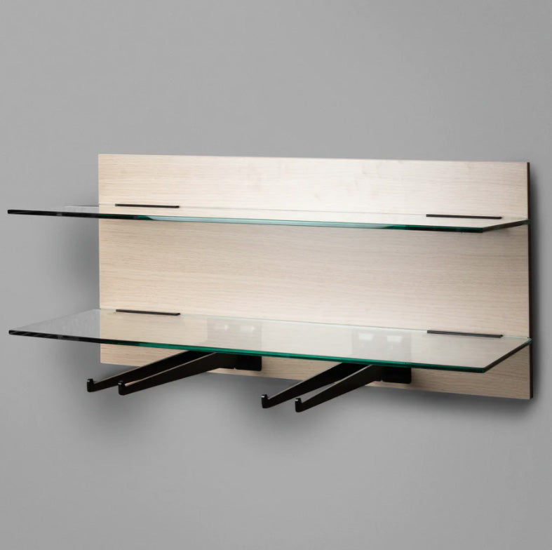 Shelf n More 800mm Glass Shelf kit with hanger arms, Backpanel 2 lines with 2 x 800 Glass Shelf, plus 4 Arms