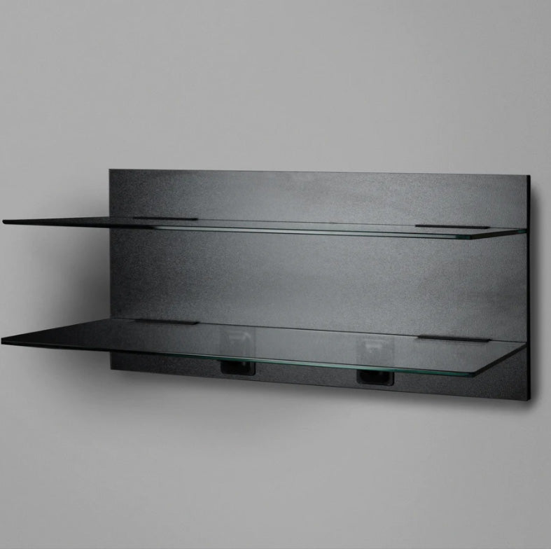 Shelf n More Glass Shelf kit 800mm Backpanel 2 lines with 2 x 800 glass shelves, plus 2 Hooks