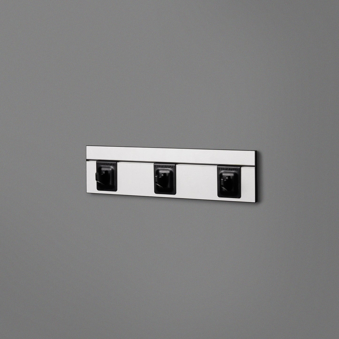 White Floating Shelving Back Panel With Three Black Hooks