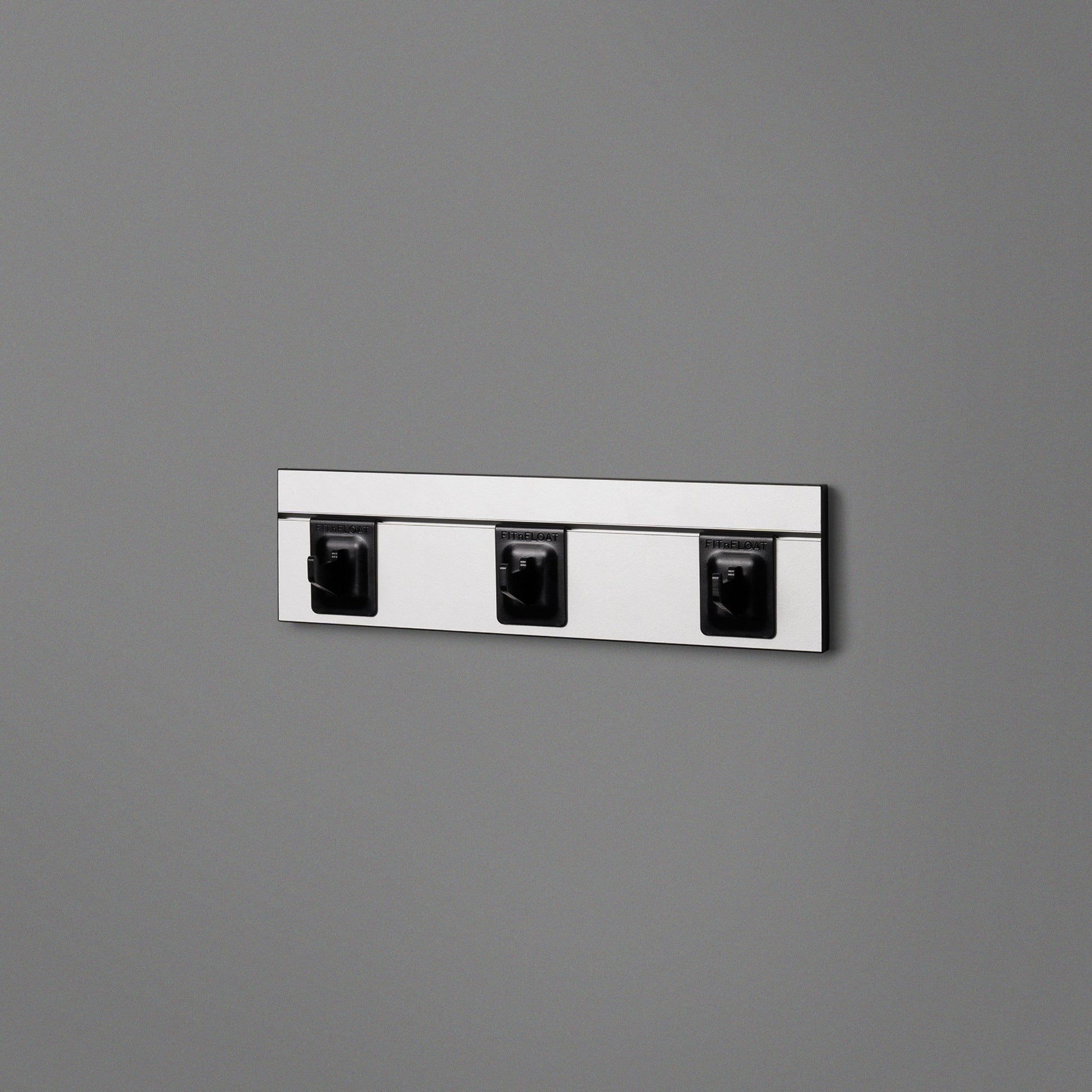 White Floating Shelving Back Panel With Three Black Hooks