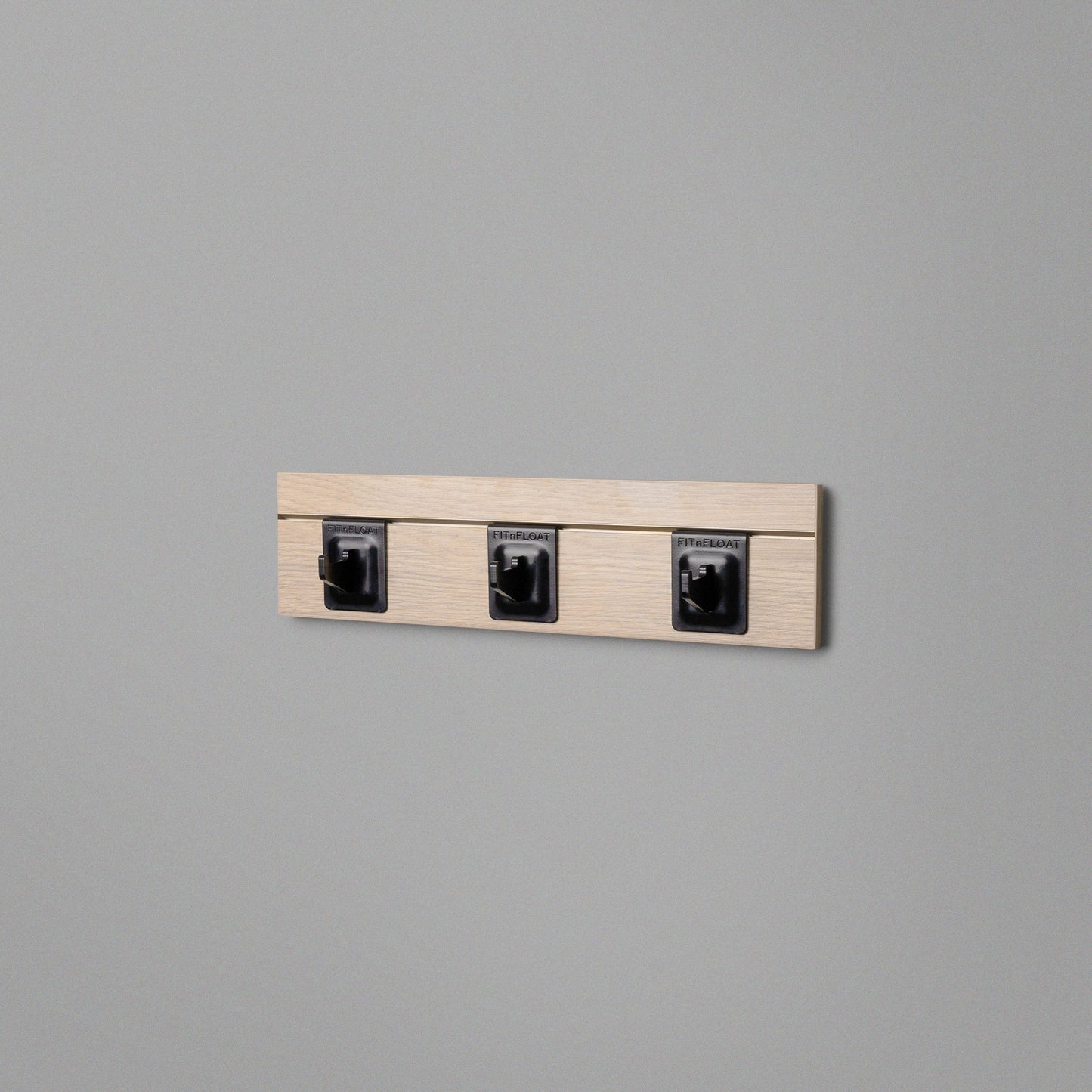 Woodgrain Floating Shelving Back Panel With Three Black Hooks